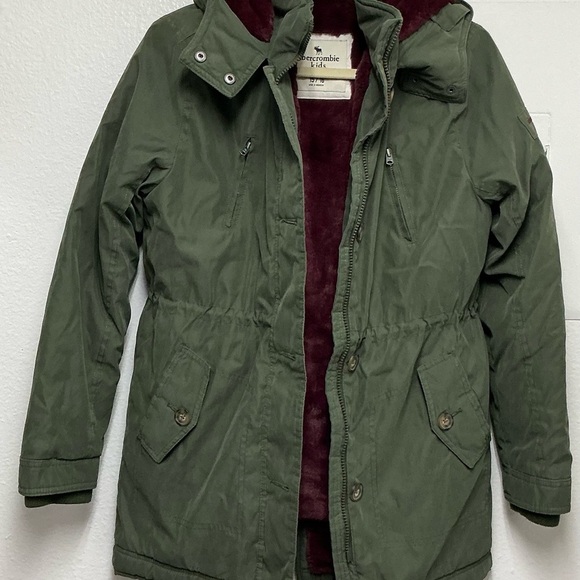 abercrombie kids Other - Abercrombie Kids Green Parka with Burgundy Lining Jacket